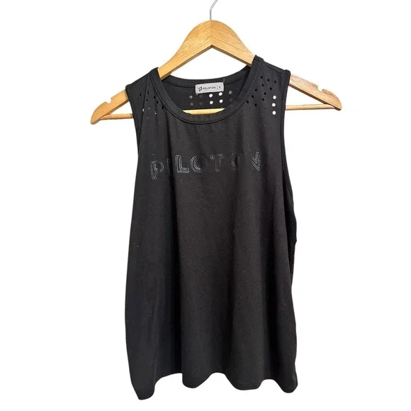 Peloton Black Sleeveless Athletic Tank Top Women's Size S Perforated Detail - Picture 1 of 4